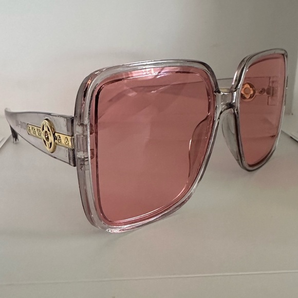Oversized Square Sunglasses Gray Frame Pink Lens Gold DetailTrendy Fashion UV400 main image 13